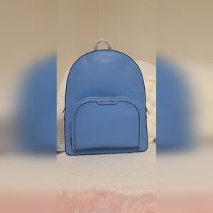 Michael Kors Lady Jaycee Large Leather Zip Pocket Travel School Backpack Blue MK